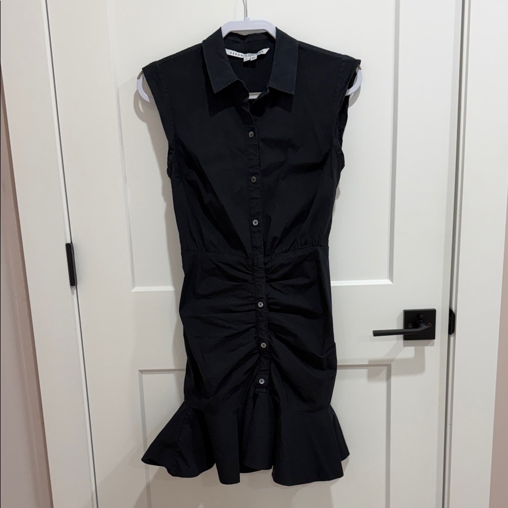 Veronica Beard Black Sleeveless Button-Front Ruched Mini Dress